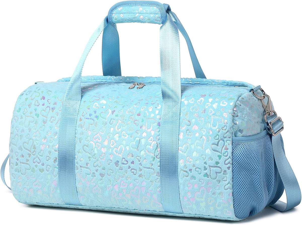Duffle Bag for Girls Fluffy Dance Bag for Girls Ballet Bag Girls Sports Gym Bag Water Resistant Travel Duffle Bags with Shoes Compartment Wet Pocket
