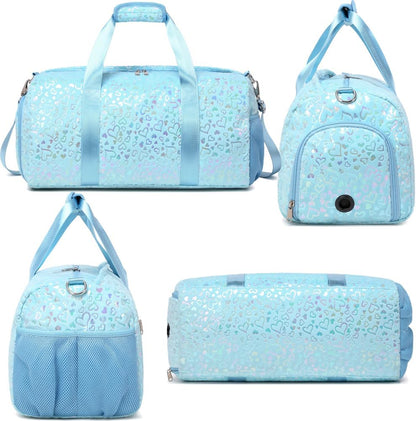Duffle Bag for Girls Fluffy Dance Bag for Girls Ballet Bag Girls Sports Gym Bag Water Resistant Travel Duffle Bags with Shoes Compartment Wet Pocket