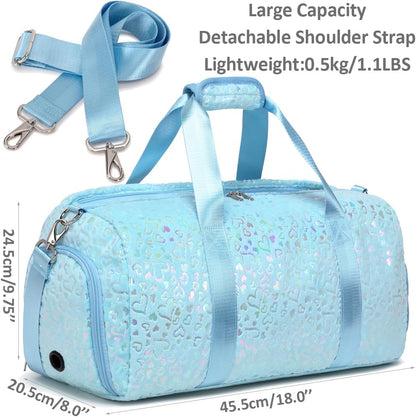 Duffle Bag for Girls Fluffy Dance Bag for Girls Ballet Bag Girls Sports Gym Bag Water Resistant Travel Duffle Bags with Shoes Compartment Wet Pocket