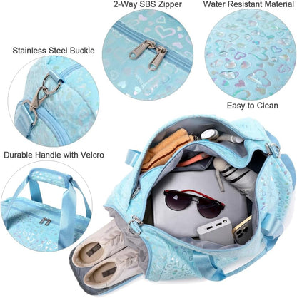 Duffle Bag for Girls Fluffy Dance Bag for Girls Ballet Bag Girls Sports Gym Bag Water Resistant Travel Duffle Bags with Shoes Compartment Wet Pocket