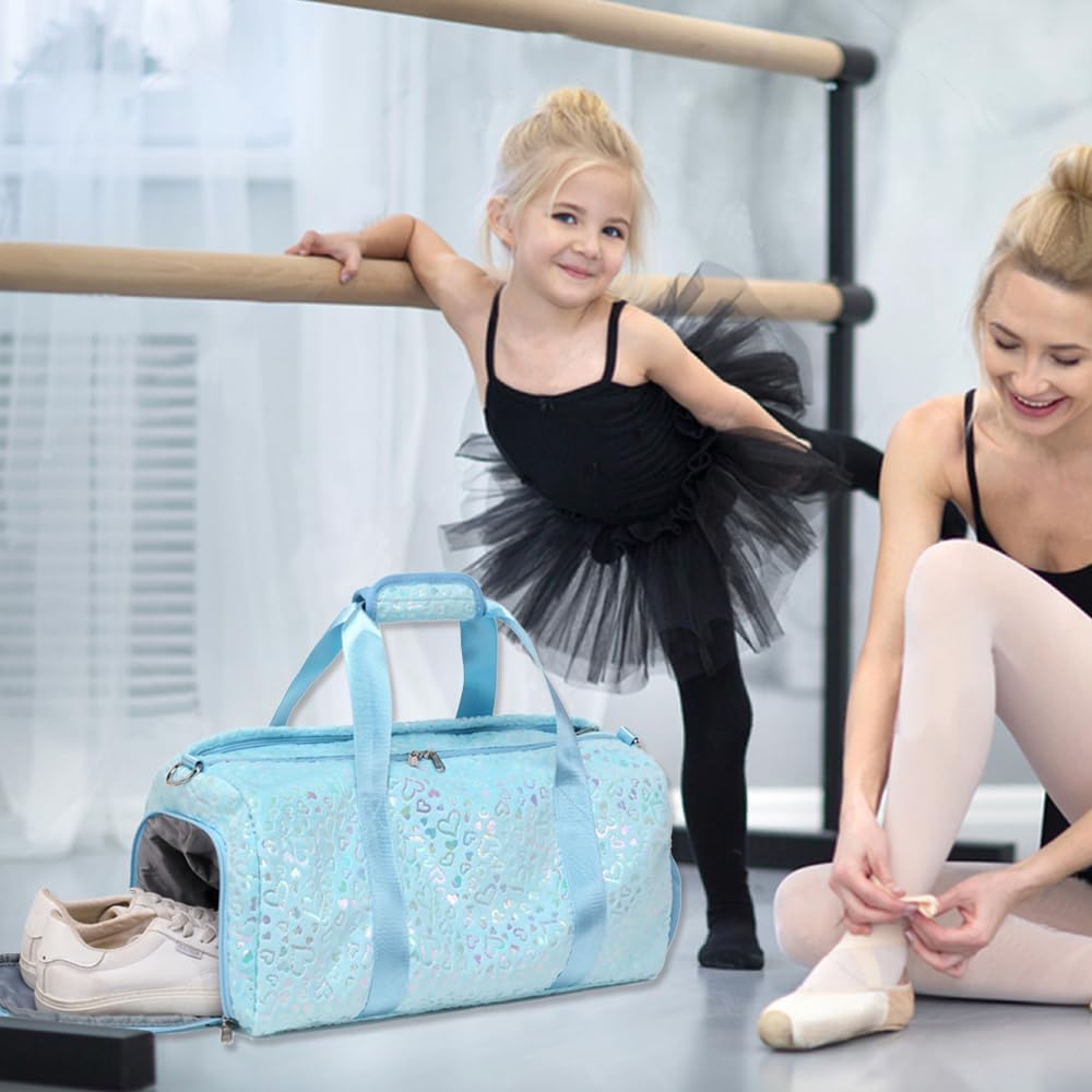 Duffle Bag for Girls Fluffy Dance Bag for Girls Ballet Bag Girls Sports Gym Bag Water Resistant Travel Duffle Bags with Shoes Compartment Wet Pocket