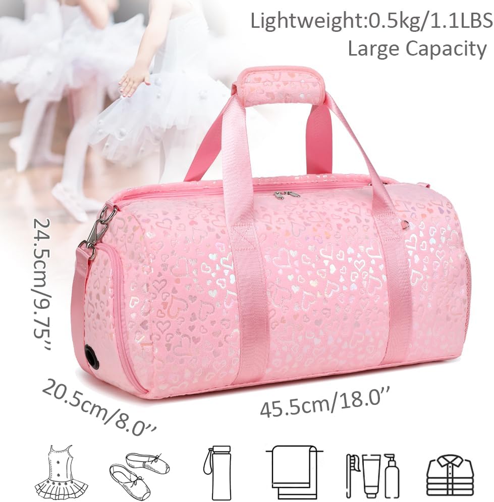 Duffle Bag for Girls Fluffy Dance Bag for Girls Ballet Bag Girls Sports Gym Bag Water Resistant Travel Duffle Bags with Shoes Compartment Wet Pocket