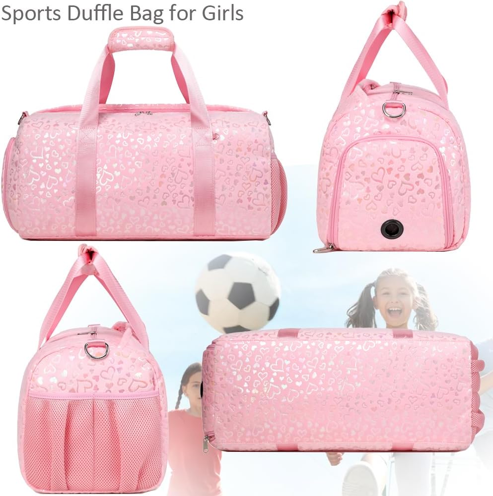 Duffle Bag for Girls Fluffy Dance Bag for Girls Ballet Bag Girls Sports Gym Bag Water Resistant Travel Duffle Bags with Shoes Compartment Wet Pocket