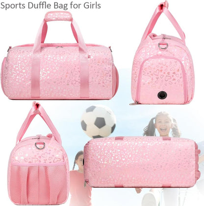 Duffle Bag for Girls Fluffy Dance Bag for Girls Ballet Bag Girls Sports Gym Bag Water Resistant Travel Duffle Bags with Shoes Compartment Wet Pocket