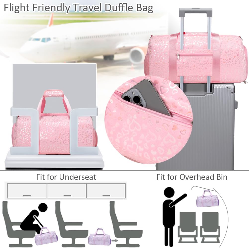 Duffle Bag for Girls Fluffy Dance Bag for Girls Ballet Bag Girls Sports Gym Bag Water Resistant Travel Duffle Bags with Shoes Compartment Wet Pocket