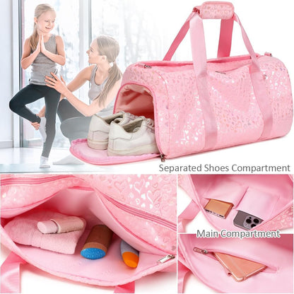 Duffle Bag for Girls Fluffy Dance Bag for Girls Ballet Bag Girls Sports Gym Bag Water Resistant Travel Duffle Bags with Shoes Compartment Wet Pocket