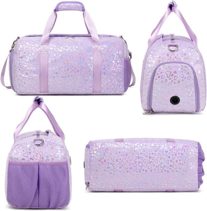 Duffle Bag for Girls Fluffy Dance Bag for Girls Ballet Bag Girls Sports Gym Bag Water Resistant Travel Duffle Bags with Shoes Compartment Wet Pocket