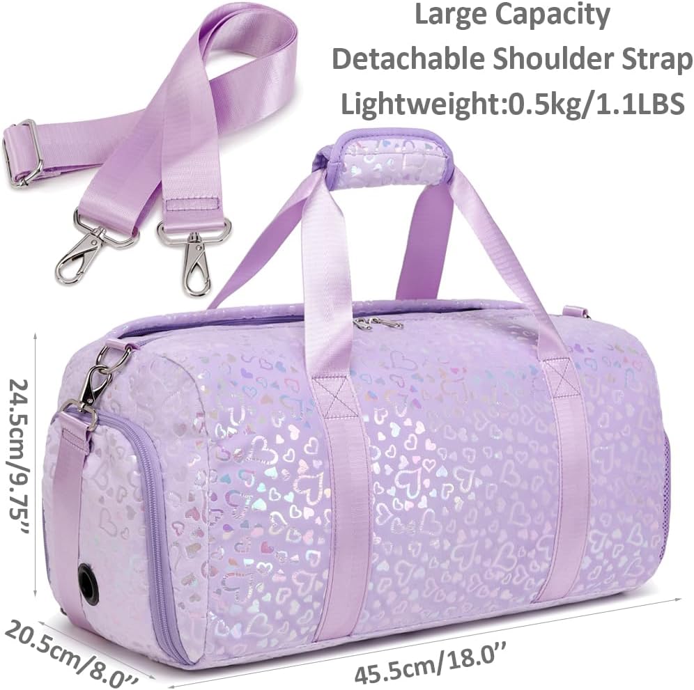 Duffle Bag for Girls Fluffy Dance Bag for Girls Ballet Bag Girls Sports Gym Bag Water Resistant Travel Duffle Bags with Shoes Compartment Wet Pocket