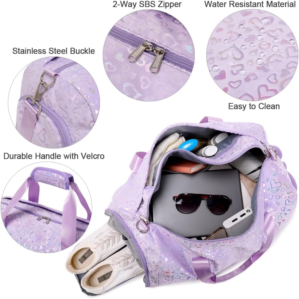Duffle Bag for Girls Fluffy Dance Bag for Girls Ballet Bag Girls Sports Gym Bag Water Resistant Travel Duffle Bags with Shoes Compartment Wet Pocket