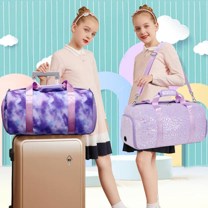 Duffle Bag for Girls Fluffy Dance Bag for Girls Ballet Bag Girls Sports Gym Bag Water Resistant Travel Duffle Bags with Shoes Compartment Wet Pocket