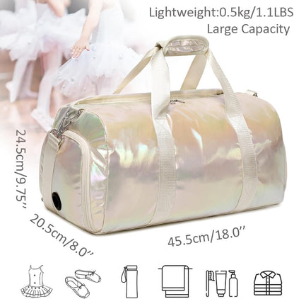 Duffle Bag for Girls Fluffy Dance Bag for Girls Ballet Bag Girls Sports Gym Bag Water Resistant Travel Duffle Bags with Shoes Compartment Wet Pocket