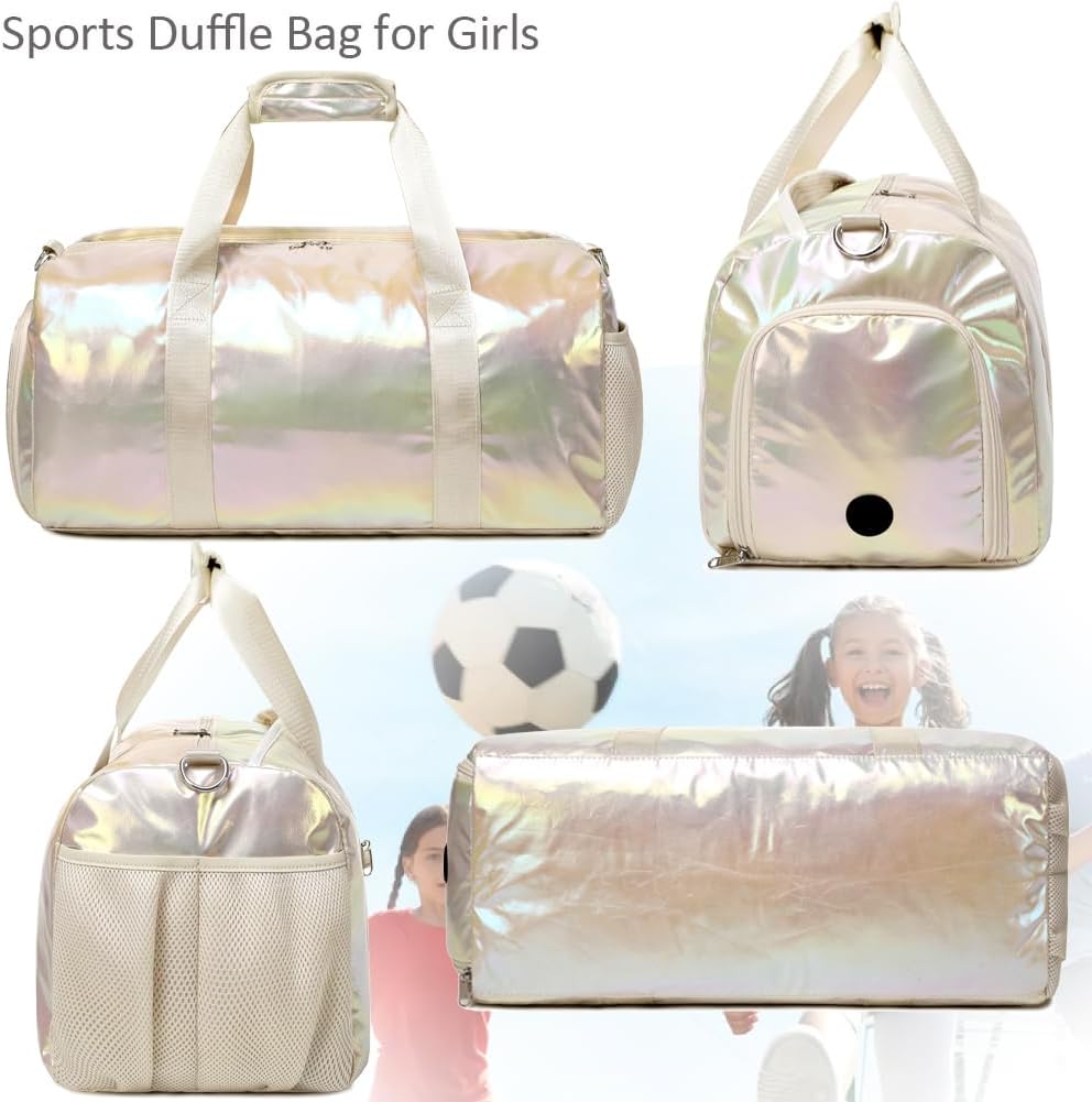 Duffle Bag for Girls Fluffy Dance Bag for Girls Ballet Bag Girls Sports Gym Bag Water Resistant Travel Duffle Bags with Shoes Compartment Wet Pocket