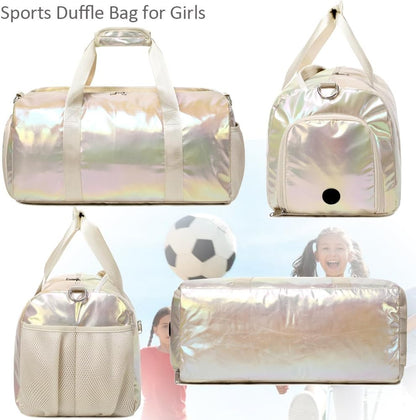 Duffle Bag for Girls Fluffy Dance Bag for Girls Ballet Bag Girls Sports Gym Bag Water Resistant Travel Duffle Bags with Shoes Compartment Wet Pocket