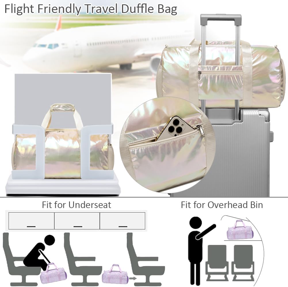 Duffle Bag for Girls Fluffy Dance Bag for Girls Ballet Bag Girls Sports Gym Bag Water Resistant Travel Duffle Bags with Shoes Compartment Wet Pocket