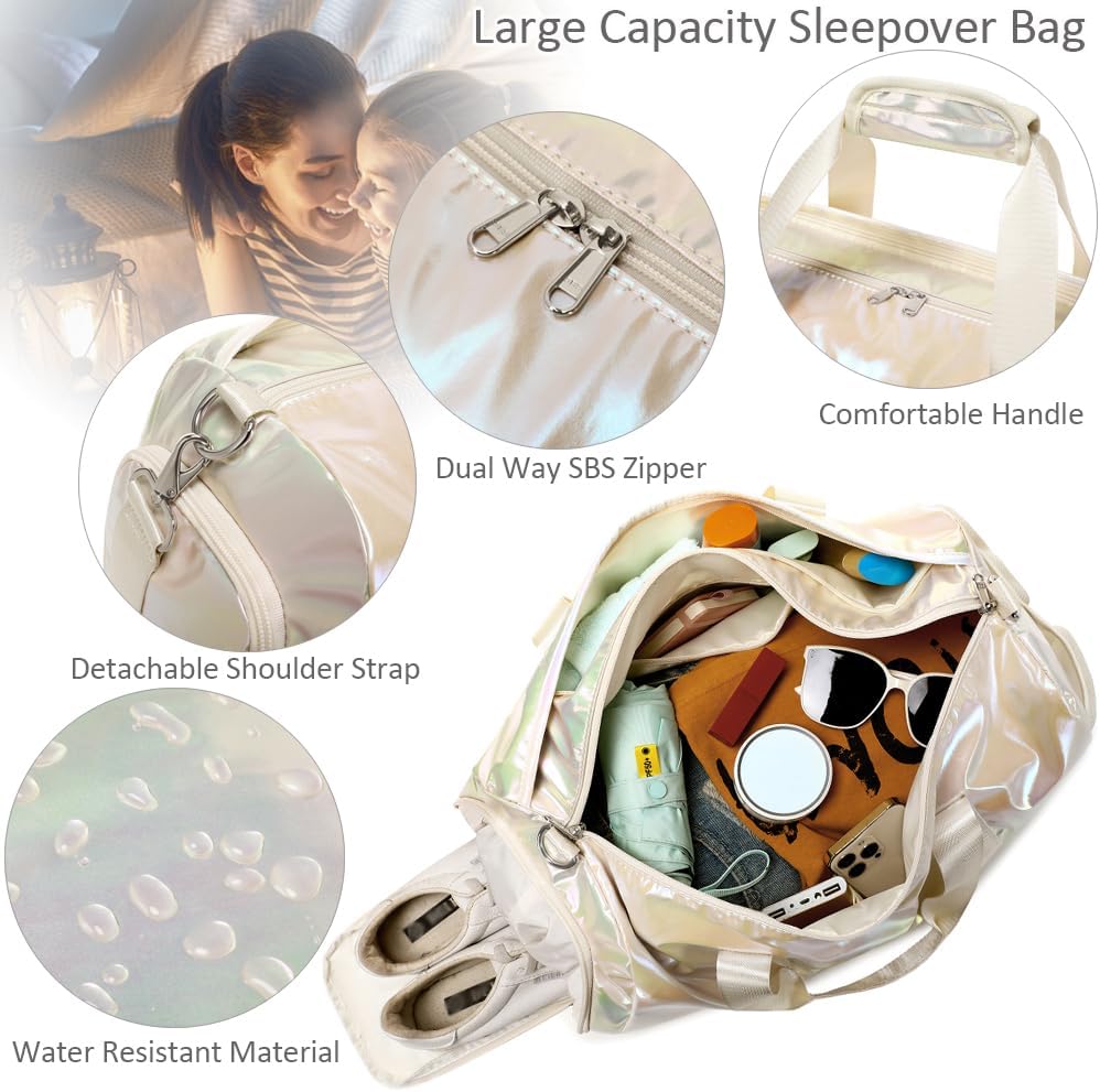 Duffle Bag for Girls Fluffy Dance Bag for Girls Ballet Bag Girls Sports Gym Bag Water Resistant Travel Duffle Bags with Shoes Compartment Wet Pocket