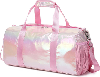 Duffle Bag for Girls Fluffy Dance Bag for Girls Ballet Bag Girls Sports Gym Bag Water Resistant Travel Duffle Bags with Shoes Compartment Wet Pocket