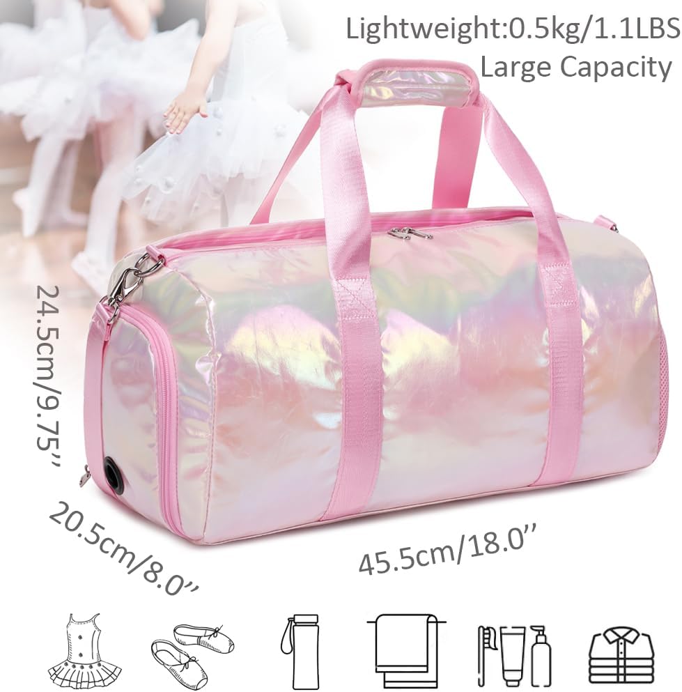 Duffle Bag for Girls Fluffy Dance Bag for Girls Ballet Bag Girls Sports Gym Bag Water Resistant Travel Duffle Bags with Shoes Compartment Wet Pocket