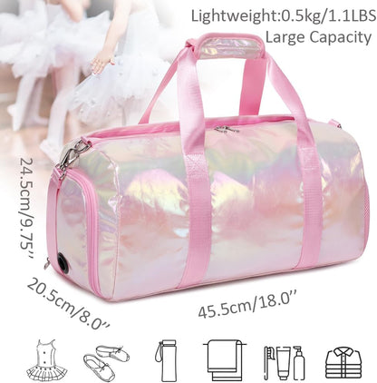 Duffle Bag for Girls Fluffy Dance Bag for Girls Ballet Bag Girls Sports Gym Bag Water Resistant Travel Duffle Bags with Shoes Compartment Wet Pocket