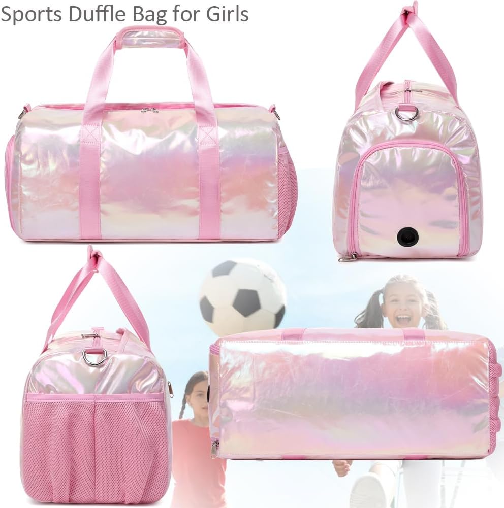 Duffle Bag for Girls Fluffy Dance Bag for Girls Ballet Bag Girls Sports Gym Bag Water Resistant Travel Duffle Bags with Shoes Compartment Wet Pocket