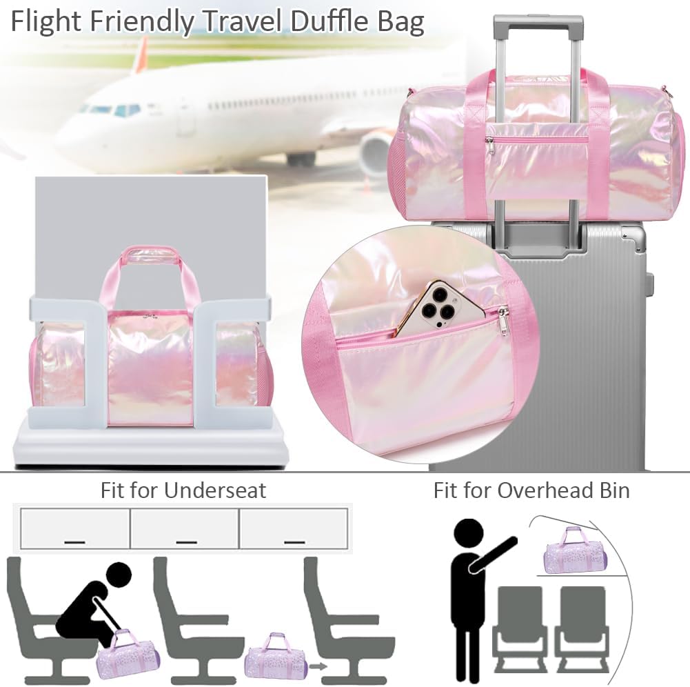 Duffle Bag for Girls Fluffy Dance Bag for Girls Ballet Bag Girls Sports Gym Bag Water Resistant Travel Duffle Bags with Shoes Compartment Wet Pocket