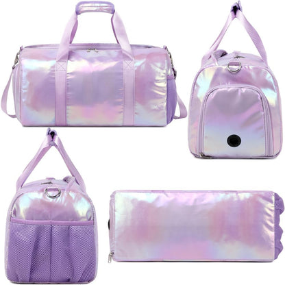 Duffle Bag for Girls Fluffy Dance Bag for Girls Ballet Bag Girls Sports Gym Bag Water Resistant Travel Duffle Bags with Shoes Compartment Wet Pocket