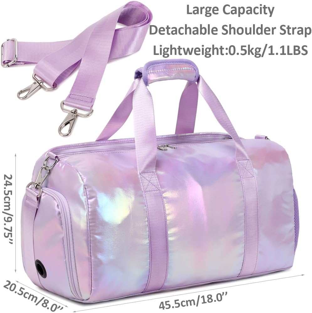 Duffle Bag for Girls Fluffy Dance Bag for Girls Ballet Bag Girls Sports Gym Bag Water Resistant Travel Duffle Bags with Shoes Compartment Wet Pocket