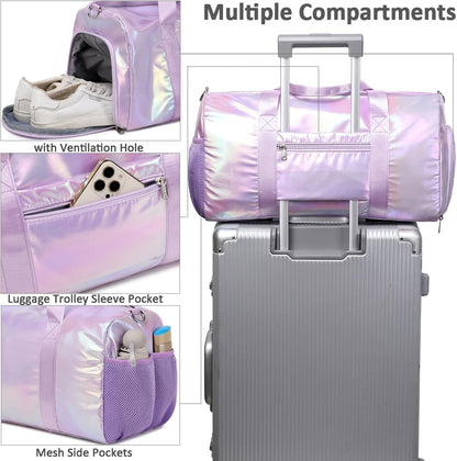 Duffle Bag for Girls Fluffy Dance Bag for Girls Ballet Bag Girls Sports Gym Bag Water Resistant Travel Duffle Bags with Shoes Compartment Wet Pocket