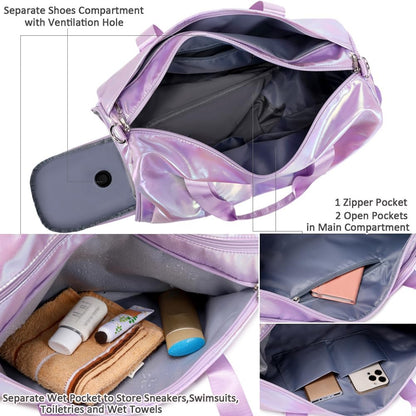 Duffle Bag for Girls Fluffy Dance Bag for Girls Ballet Bag Girls Sports Gym Bag Water Resistant Travel Duffle Bags with Shoes Compartment Wet Pocket