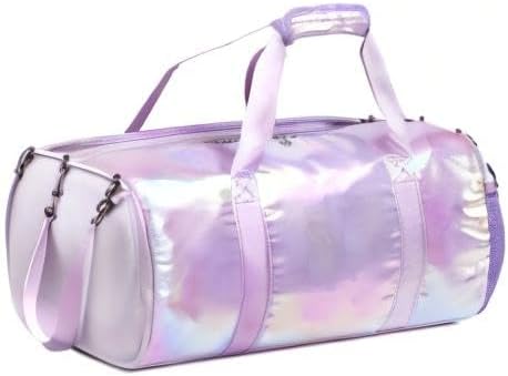 Duffle Bag for Girls Fluffy Dance Bag for Girls Ballet Bag Girls Sports Gym Bag Water Resistant Travel Duffle Bags with Shoes Compartment Wet Pocket
