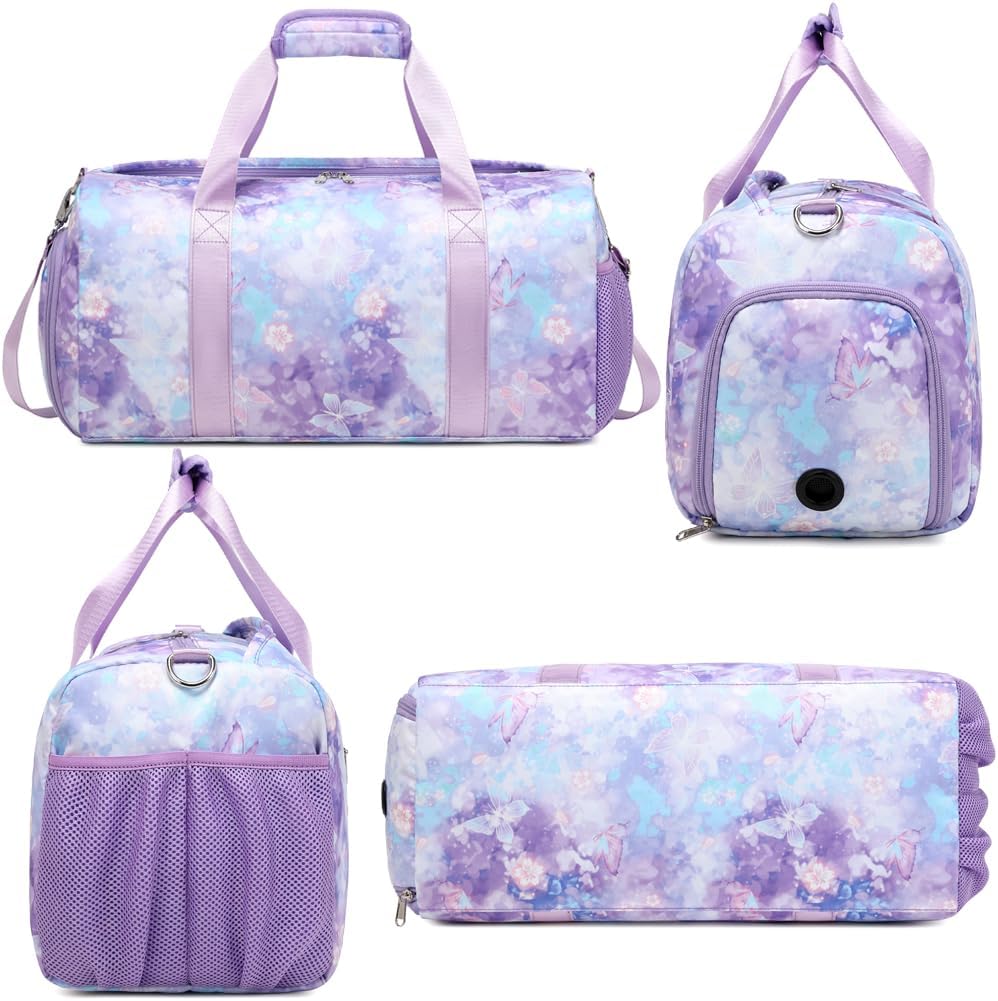 Duffle Bag for Girls Fluffy Dance Bag for Girls Ballet Bag Girls Sports Gym Bag Water Resistant Travel Duffle Bags with Shoes Compartment Wet Pocket