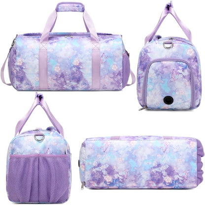 Duffle Bag for Girls Fluffy Dance Bag for Girls Ballet Bag Girls Sports Gym Bag Water Resistant Travel Duffle Bags with Shoes Compartment Wet Pocket