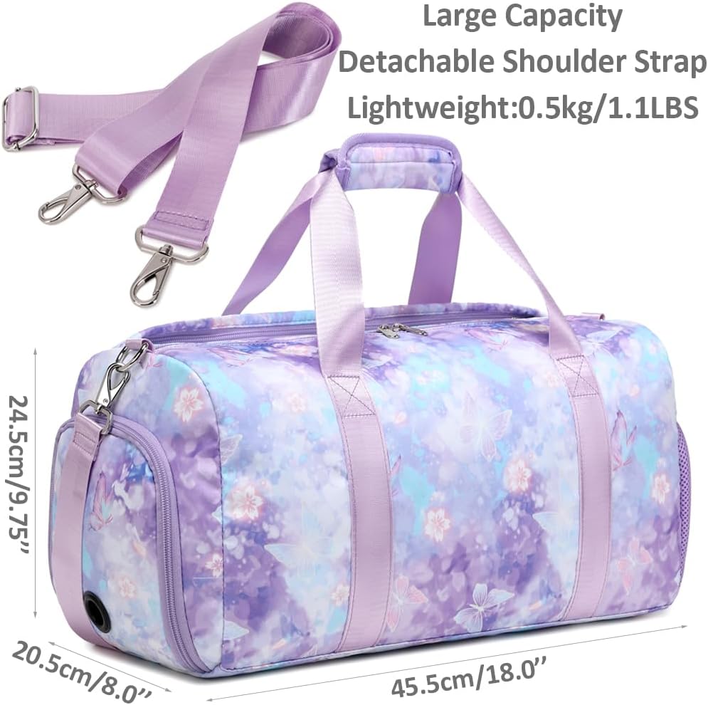 Duffle Bag for Girls Fluffy Dance Bag for Girls Ballet Bag Girls Sports Gym Bag Water Resistant Travel Duffle Bags with Shoes Compartment Wet Pocket