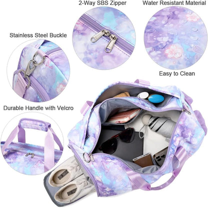Duffle Bag for Girls Fluffy Dance Bag for Girls Ballet Bag Girls Sports Gym Bag Water Resistant Travel Duffle Bags with Shoes Compartment Wet Pocket