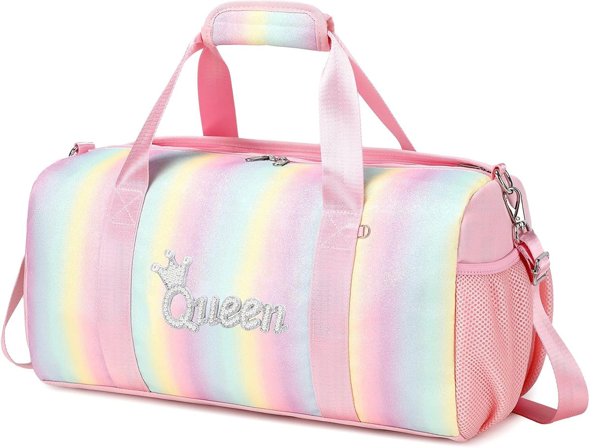 Duffle Bag for Girls Fluffy Dance Bag for Girls Ballet Bag Girls Sports Gym Bag Water Resistant Travel Duffle Bags with Shoes Compartment Wet Pocket