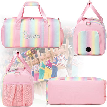 Duffle Bag for Girls Fluffy Dance Bag for Girls Ballet Bag Girls Sports Gym Bag Water Resistant Travel Duffle Bags with Shoes Compartment Wet Pocket