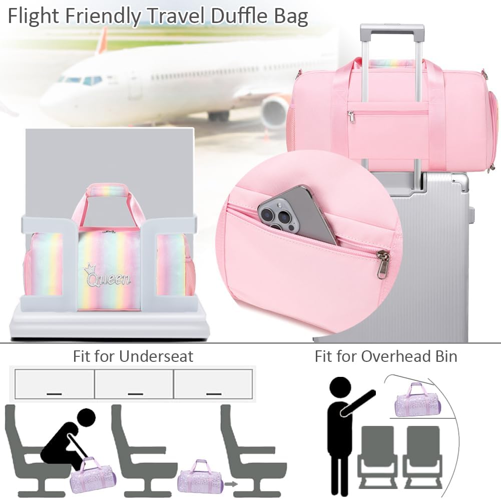 Duffle Bag for Girls Fluffy Dance Bag for Girls Ballet Bag Girls Sports Gym Bag Water Resistant Travel Duffle Bags with Shoes Compartment Wet Pocket