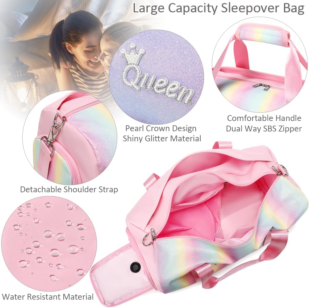 Duffle Bag for Girls Fluffy Dance Bag for Girls Ballet Bag Girls Sports Gym Bag Water Resistant Travel Duffle Bags with Shoes Compartment Wet Pocket