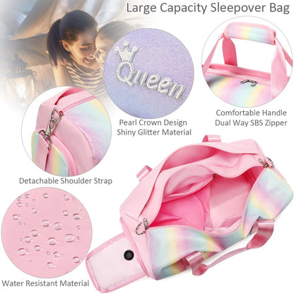 Duffle Bag for Girls Fluffy Dance Bag for Girls Ballet Bag Girls Sports Gym Bag Water Resistant Travel Duffle Bags with Shoes Compartment Wet Pocket