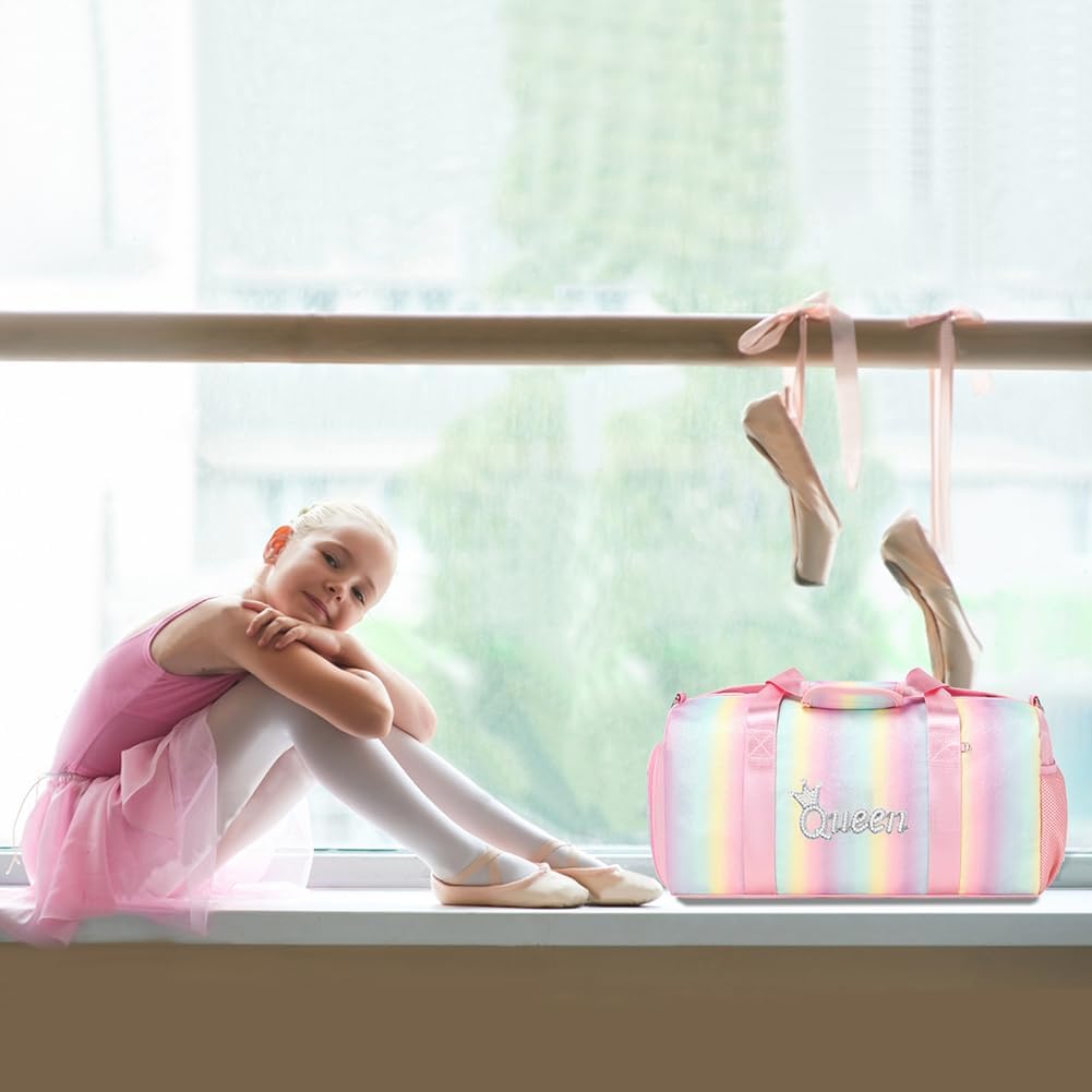 Duffle Bag for Girls Fluffy Dance Bag for Girls Ballet Bag Girls Sports Gym Bag Water Resistant Travel Duffle Bags with Shoes Compartment Wet Pocket
