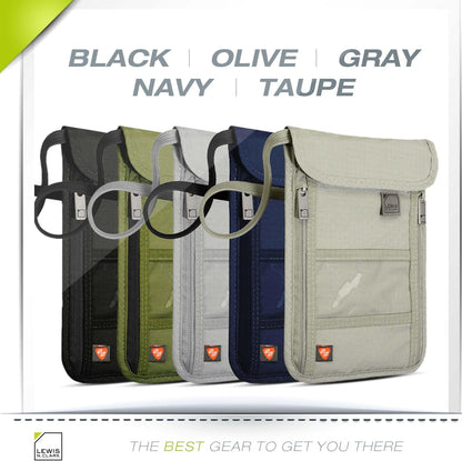 RFID Blocking Stash Neck Wallet, Travel Pouch + Passport Holder for Women & Men, Navy