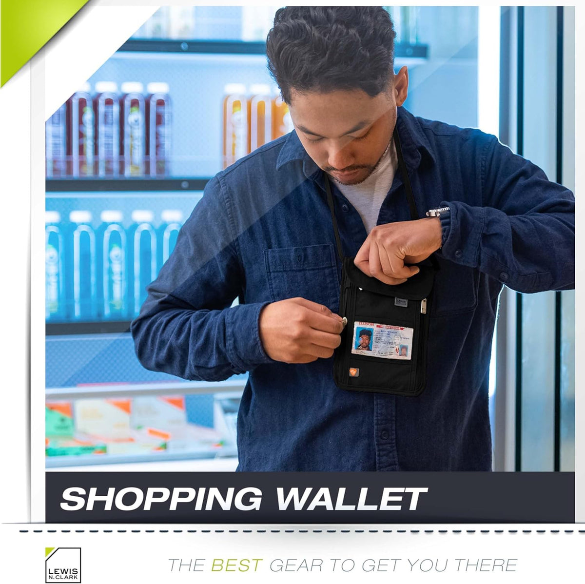 RFID Blocking Stash Neck Wallet, Travel Pouch + Passport Holder for Women & Men, Navy