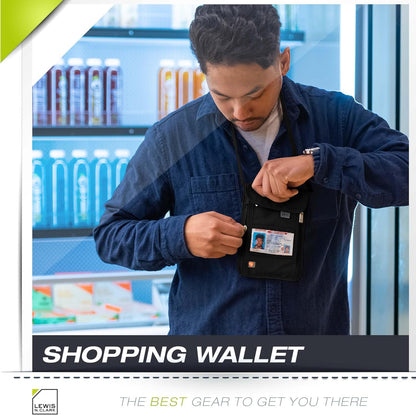 RFID Blocking Stash Neck Wallet, Travel Pouch + Passport Holder for Women & Men, Navy