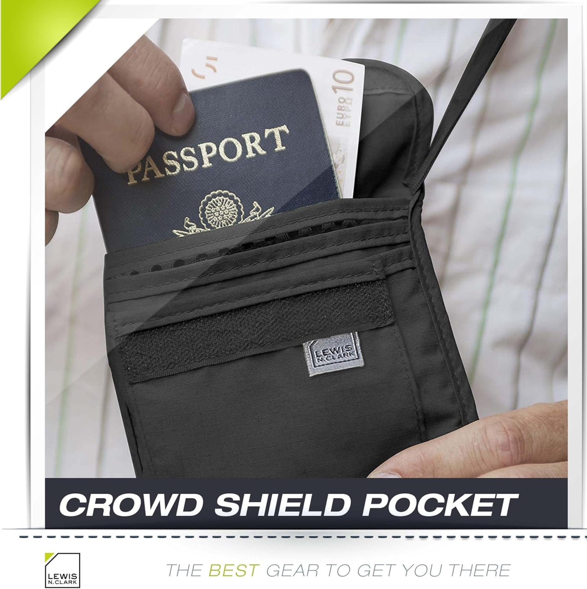 RFID Blocking Stash Neck Wallet, Travel Pouch + Passport Holder for Women & Men, Navy