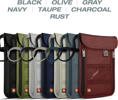 RFID Blocking Stash Neck Wallet, Travel Pouch + Passport Holder for Women & Men, Navy