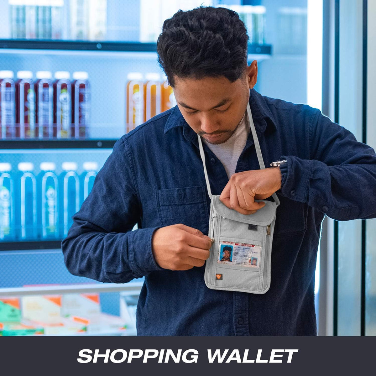 RFID Blocking Stash Neck Wallet, Travel Pouch + Passport Holder for Women & Men, Navy