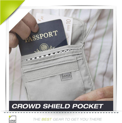 RFID Blocking Stash Neck Wallet, Travel Pouch + Passport Holder for Women & Men, Navy