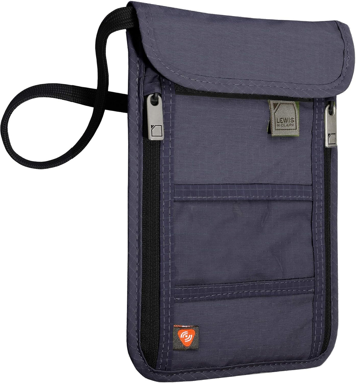 RFID Blocking Stash Neck Wallet, Travel Pouch + Passport Holder for Women & Men, Navy