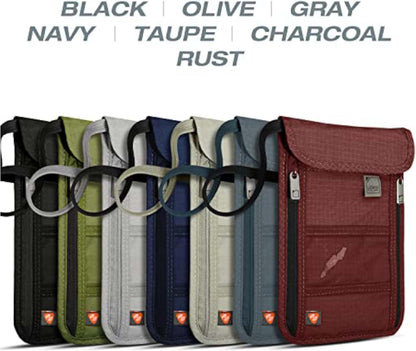 RFID Blocking Stash Neck Wallet, Travel Pouch + Passport Holder for Women & Men, Navy