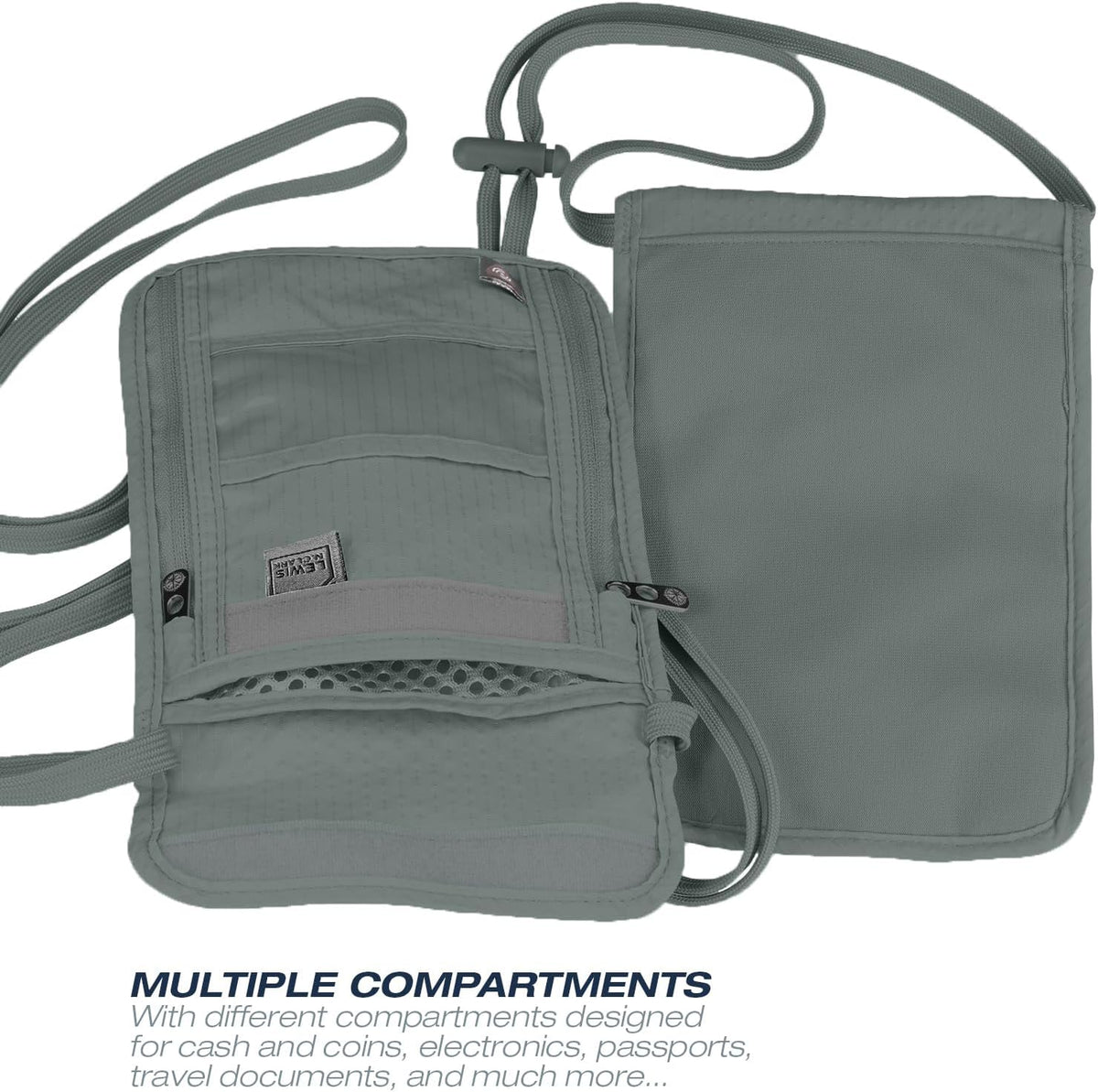 RFID Blocking Stash Neck Wallet, Travel Pouch + Passport Holder for Women & Men, Navy