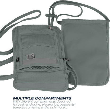 RFID Blocking Stash Neck Wallet, Travel Pouch + Passport Holder for Women & Men, Navy